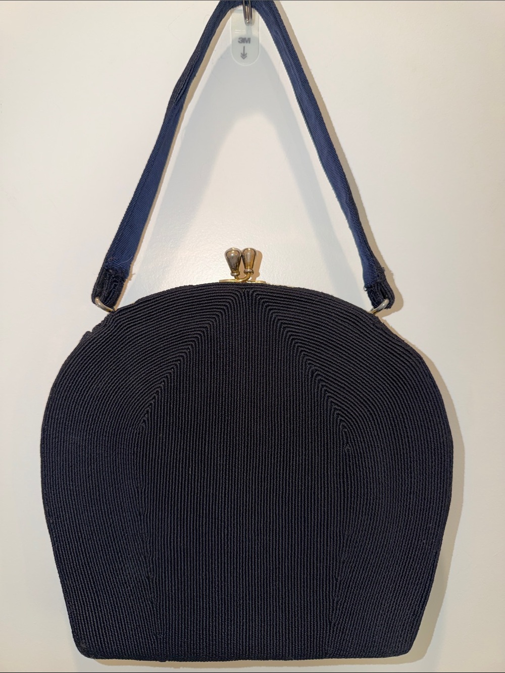 Black Knit Corde Top-Handle Clutch with Gold Kiss-Lock
